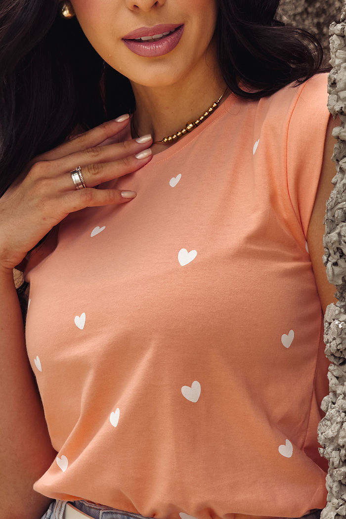 Muscle tee Corações desenhados poá Salmão