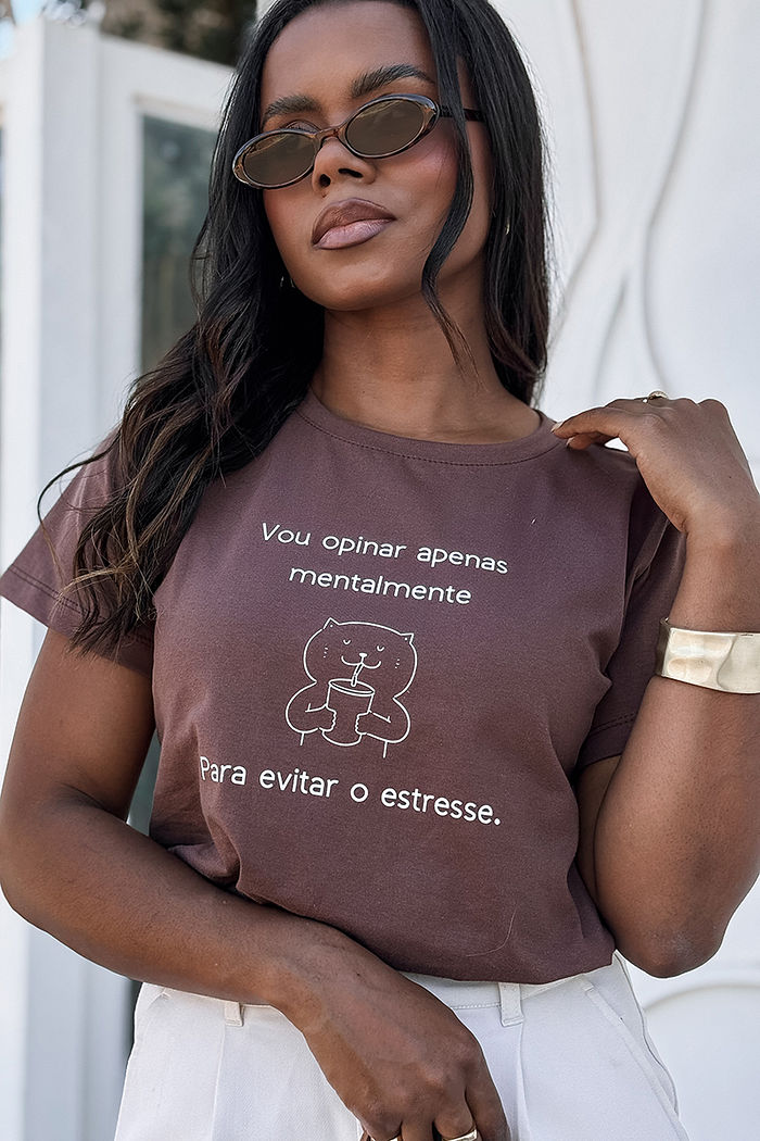 T-Shirt Vou opinar apenas mentalmente DTF - Café