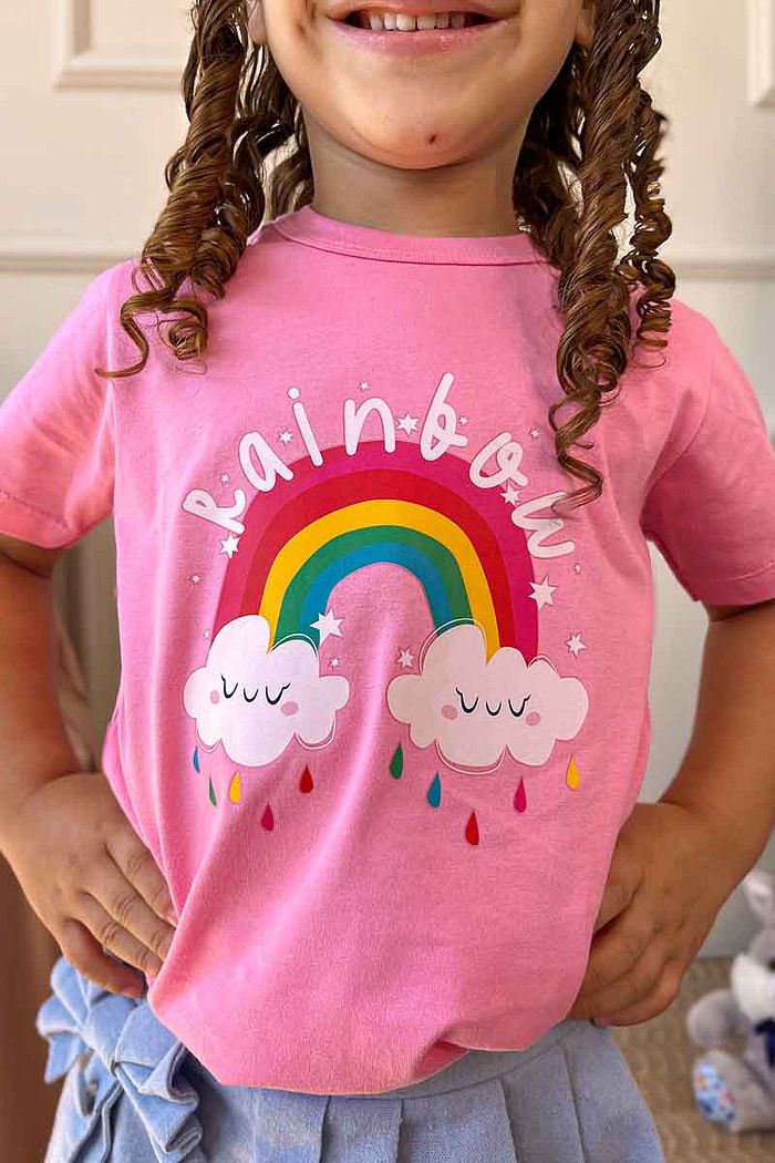 T-Shirt Infantil Rainbow DTF - Rosa Chiclete