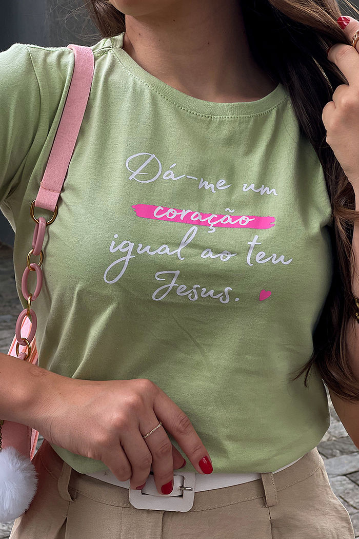 T-Shirt Dá-me um coração igual ao teu Jesus - Verde Chá