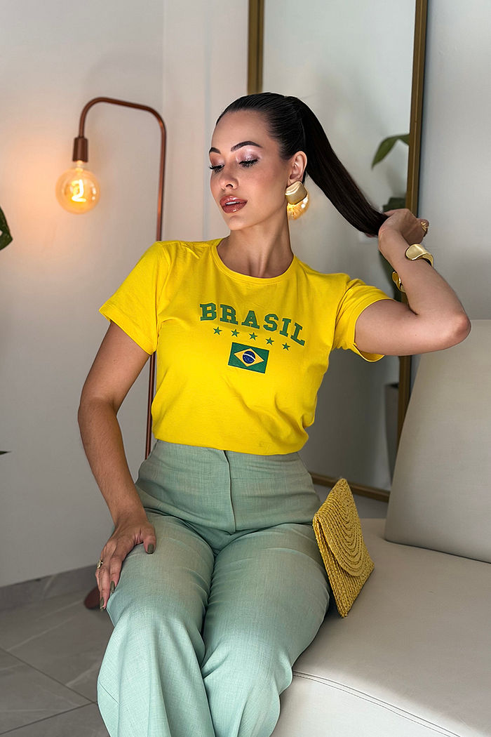T-Shirt Brasil - Estrelas Bandeira DTF - Amarelo forte