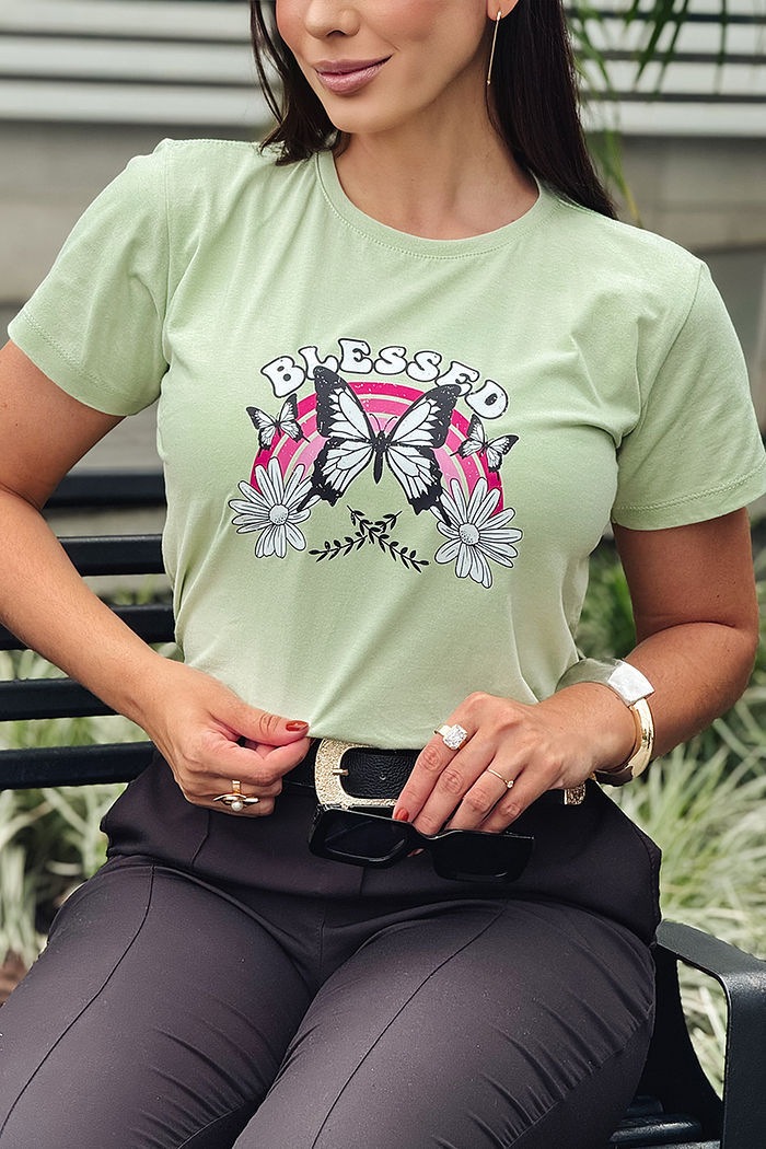 T-Shirt Blessed Butterfly DTF - Verde chá