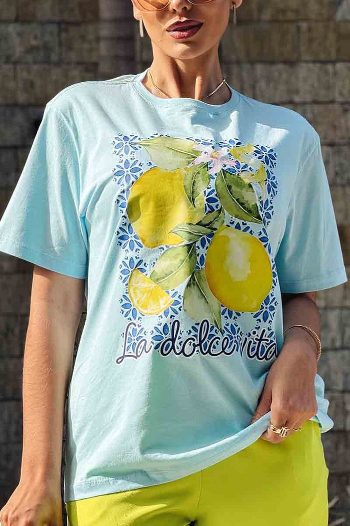 Max Tee Unissex La doce vita - Limões DTF - Azul bebê