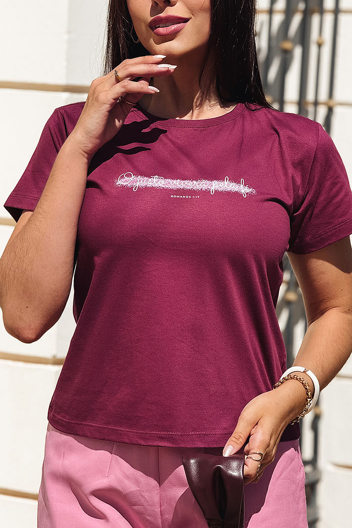 T-Shirt O justo viverá pela fé DTF - Açaí