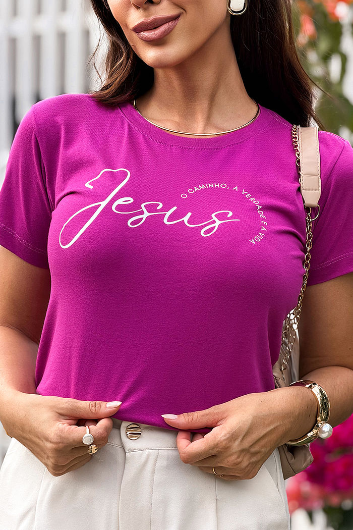 T-Shirt Jesus o caminho - Fúcsia