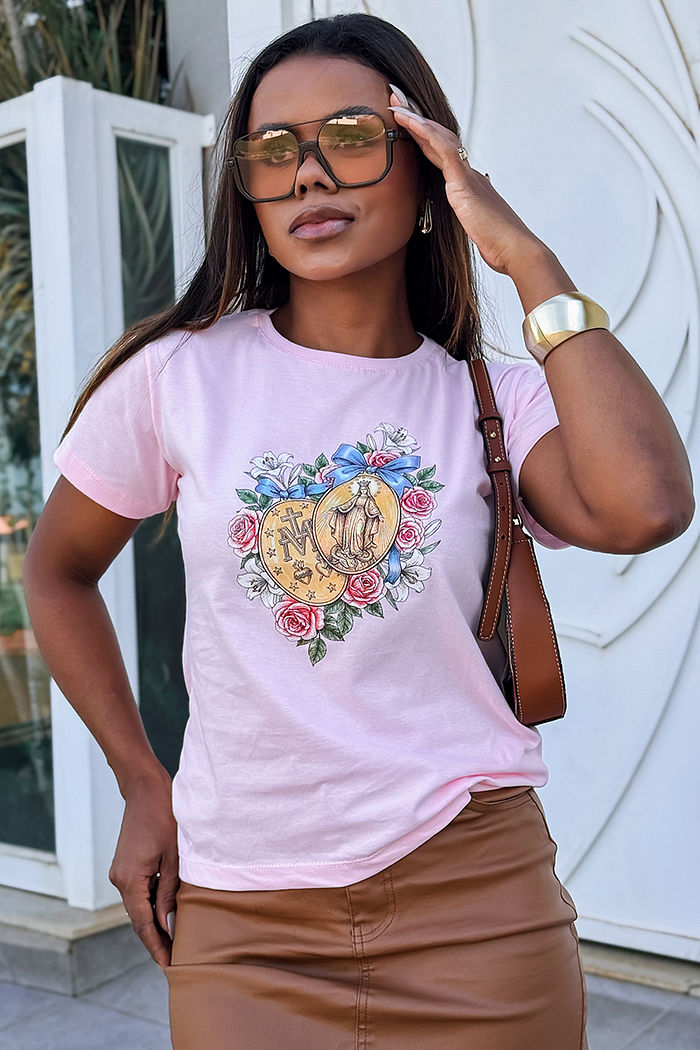 T-Shirt Medalha milagrosa DTF - Rosa bebê