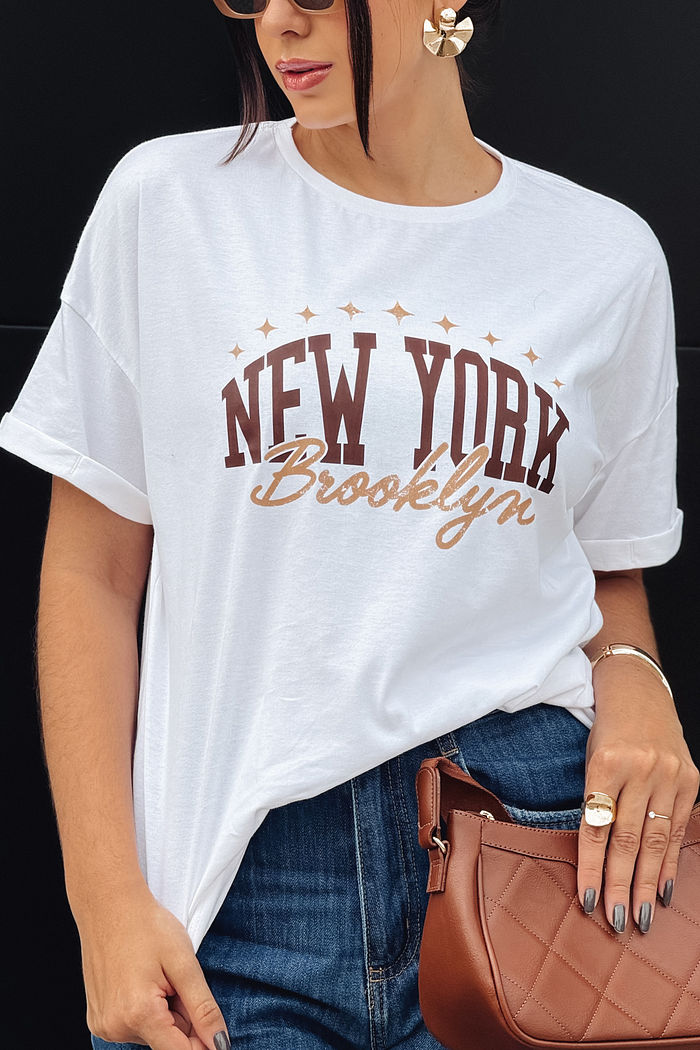 Oversized feminina New york Brooklyn - Branco