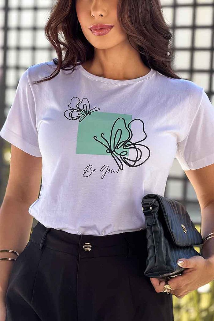 T-Shirt Be you - Borboletas - Neve