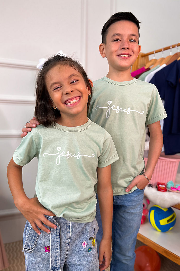 T-Shirt Infantil Jesus DTF - Green