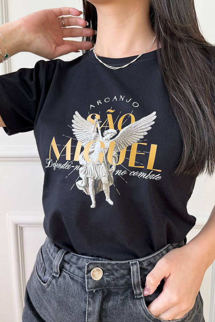 T-Shirt São Miguel Arcanjo DTF - Preto