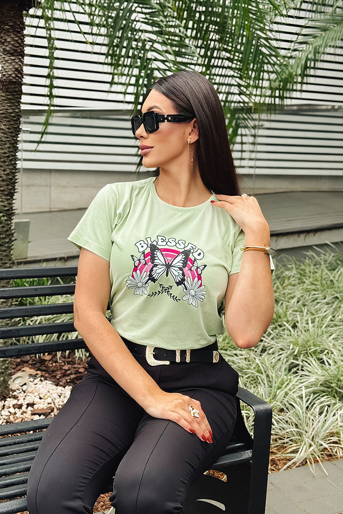 T-Shirt Blessed Butterfly DTF - Verde chá