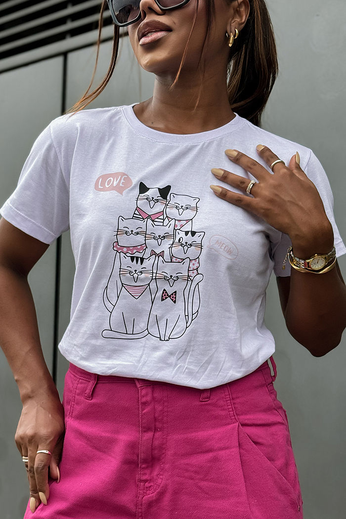 T-Shirt Cats Love DTF - Branco