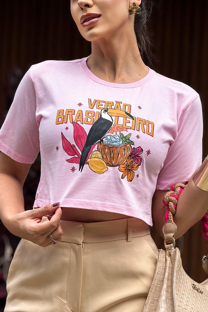 Cropped soltinho Emily Verão Brasileiro DTF - Rosa Bebê