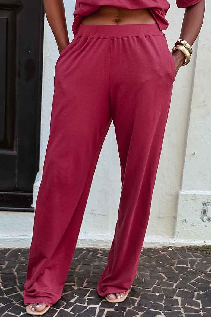 Calça Mel Wide Leg Moletinho - Bordô