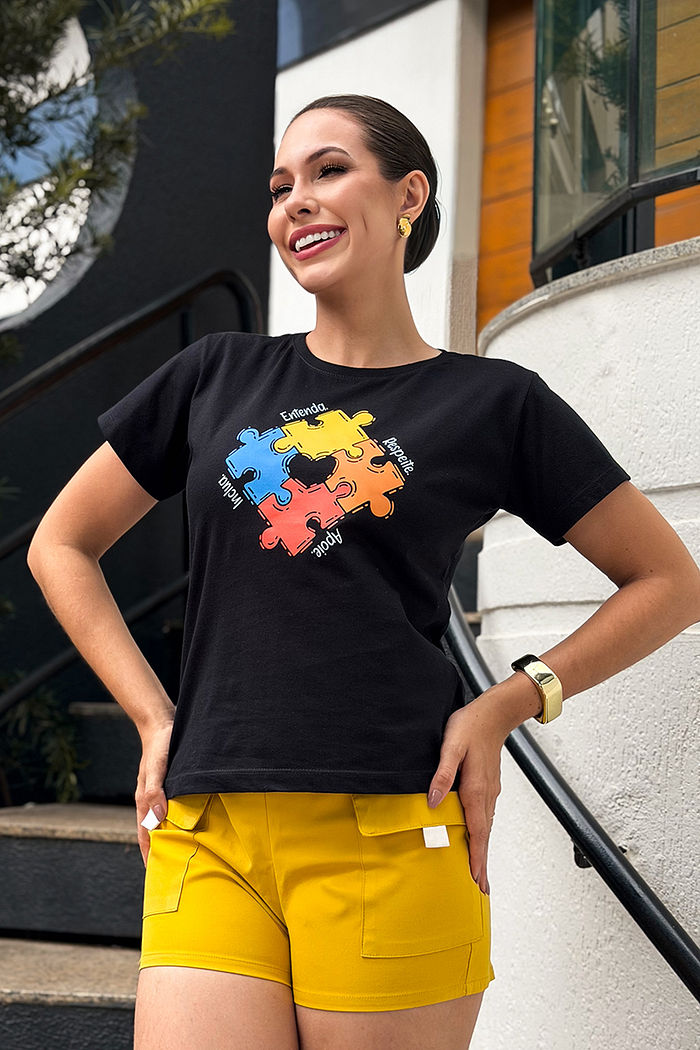 T-Shirt Entenda, Respeite, inclua e Apoie - Autismo DTF - Preto