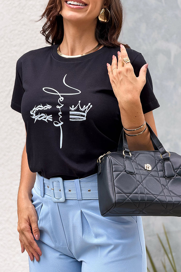 T-Shirt Jesus - Coroas DTF - Preto