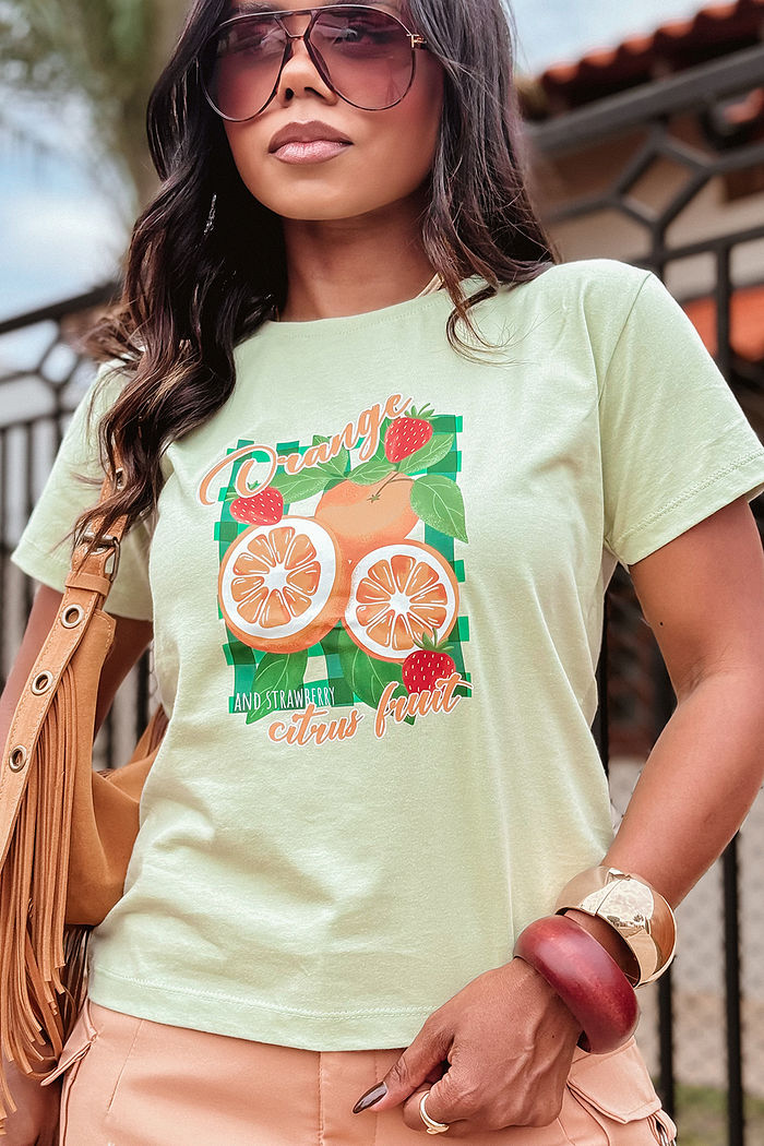 T-Shirt Orange Citrus Fruit DTF - Verde chá