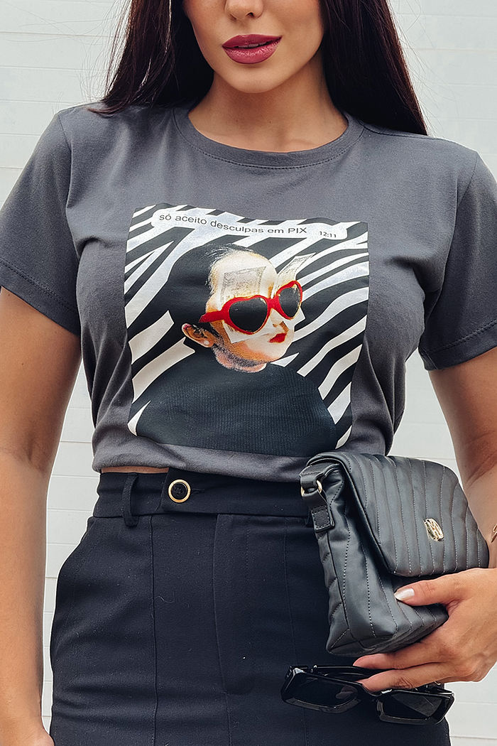 T-Shirt Só aceito desculpas em PIX DTF - Chumbo