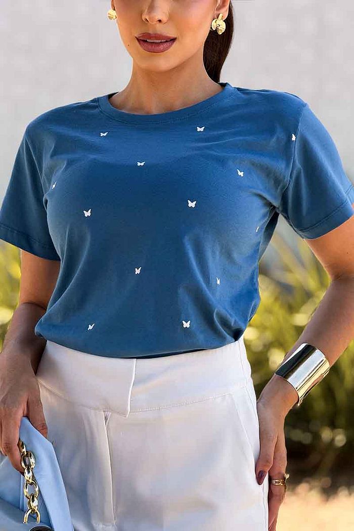 T-Shirt Borboletas poá - Blue