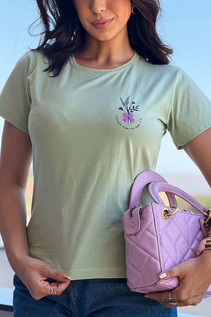 T-Shirt Eu te louvarei, flor lavanda DTF - Verde chá