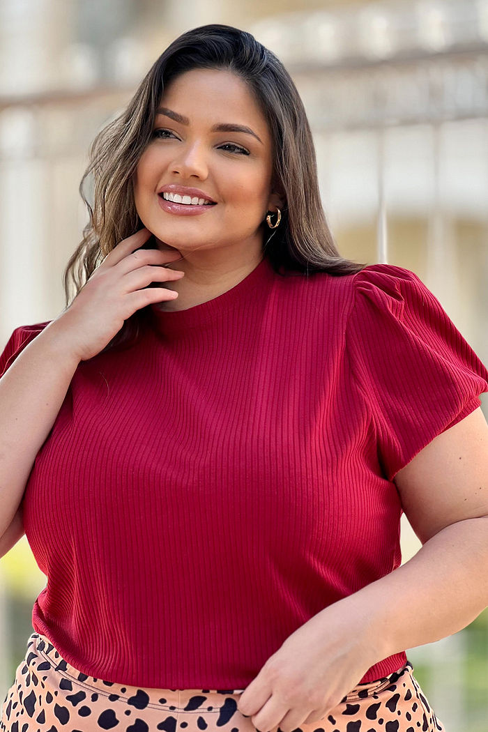 Blusa Bela Manga Princesa Canelada - Bordô