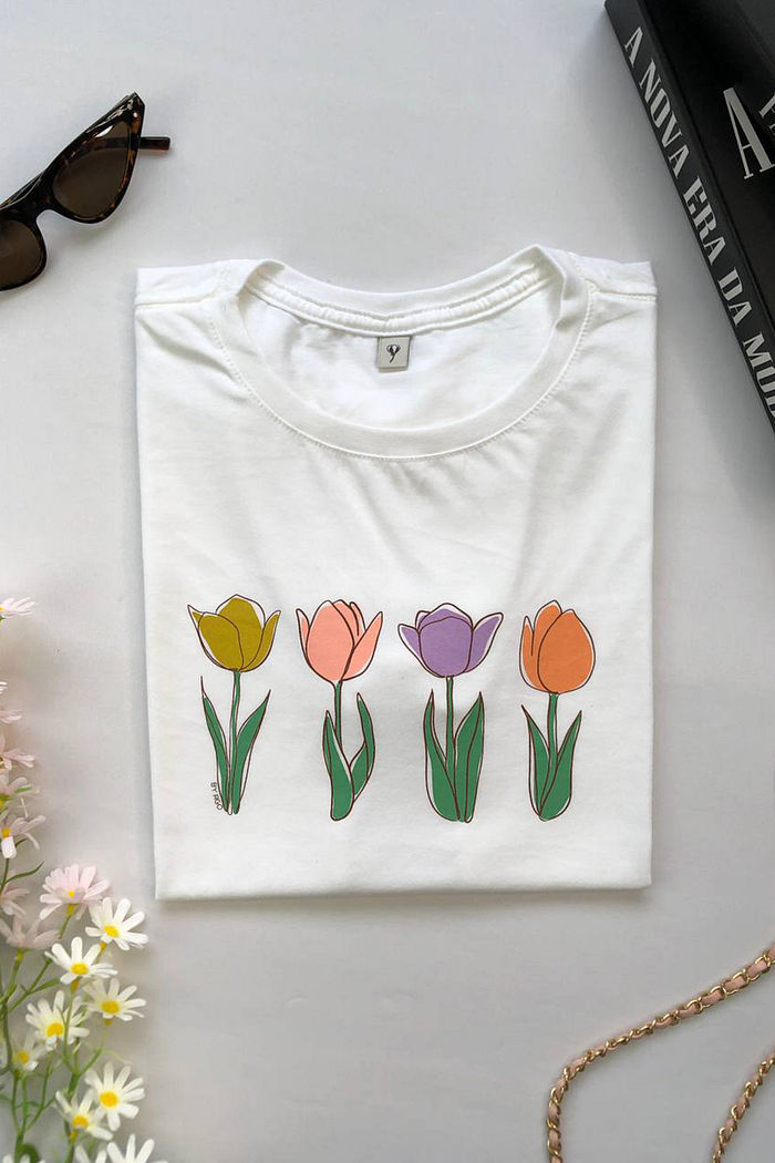 T-Shirt Tulipas Coloridas - Neve