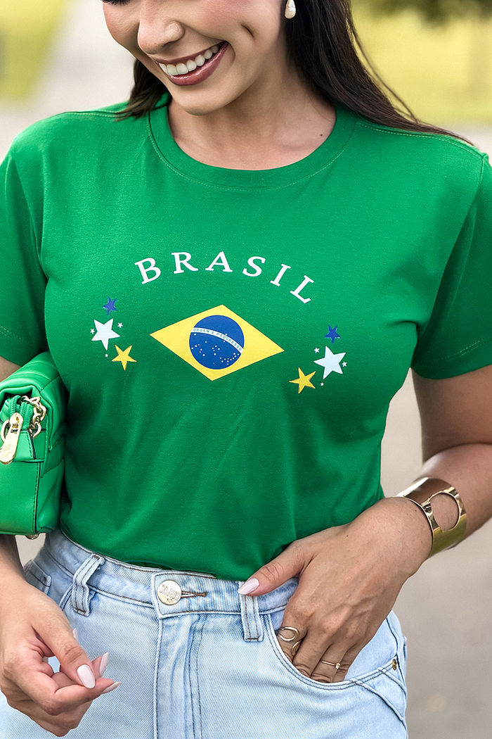 T-Shirt Brasil - Bandeira 03 Estrelas DTF - Verde Bandeira