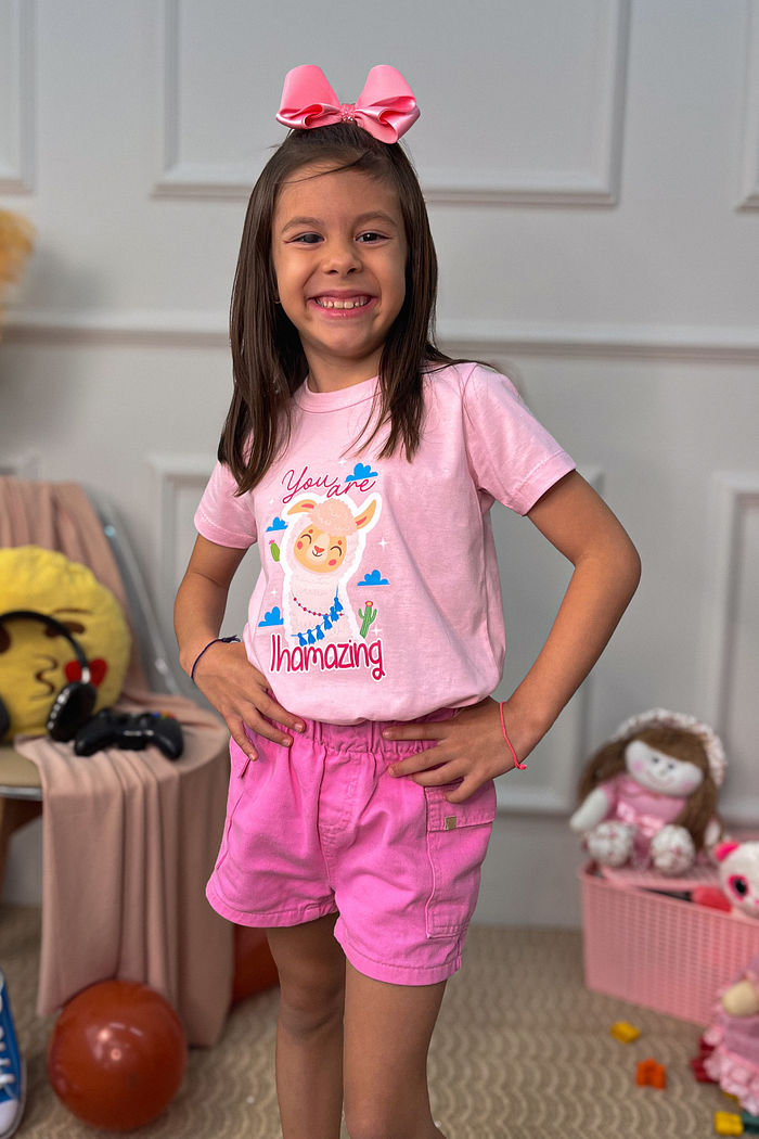 T-Shirt Infantil Lhamazing DTF - Rosa Bebê