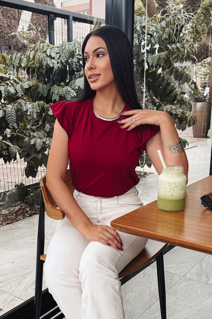 Blusa Isis Manga Fru Fru Bordô