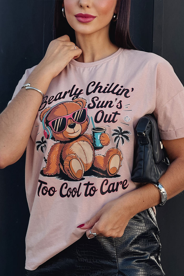 Oversized feminina Bearly Chillin DTF - Bege