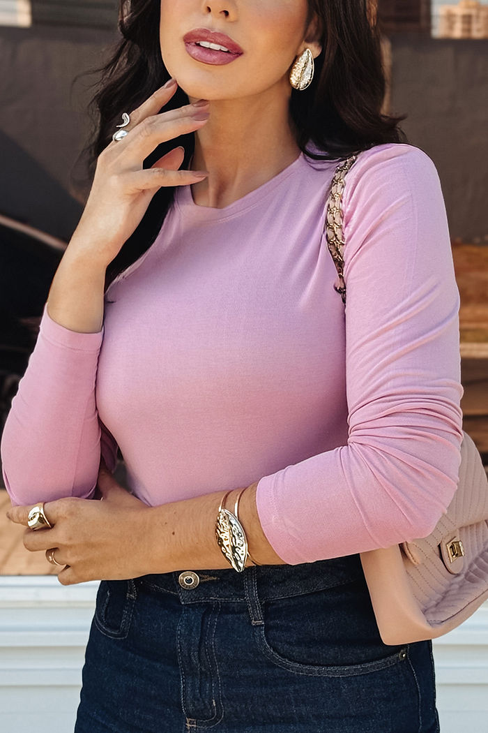 Blusa Giovana Manga Longa Viscolycra - Rosa