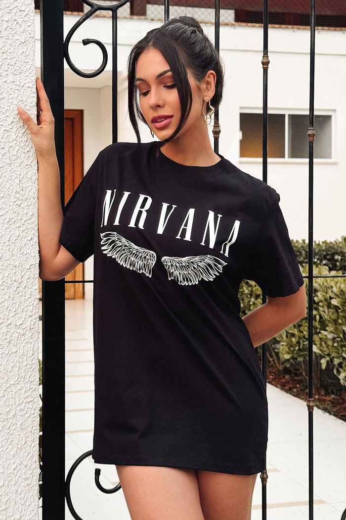 Max Tee Unissex Nirvana Asas - Preto