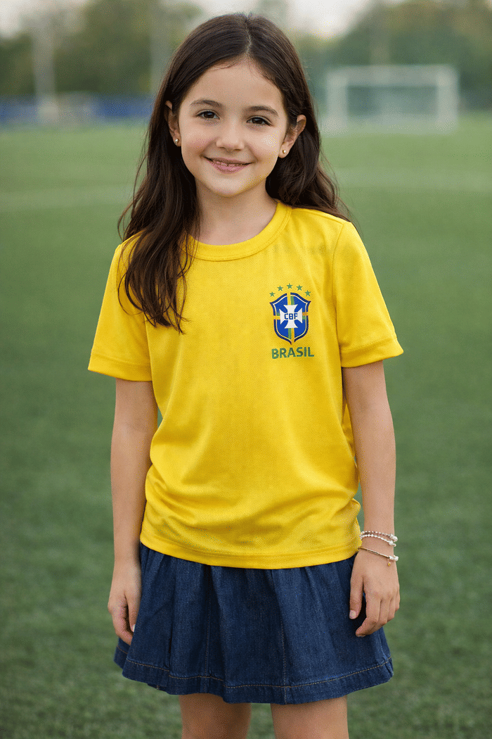 T-Shirt Infantil Brasão DTF Dry Fit - Ouro