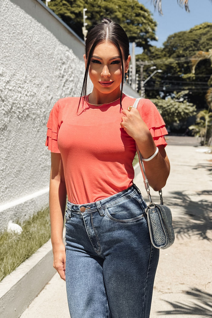 Blusa Elisa três babados - Acerola