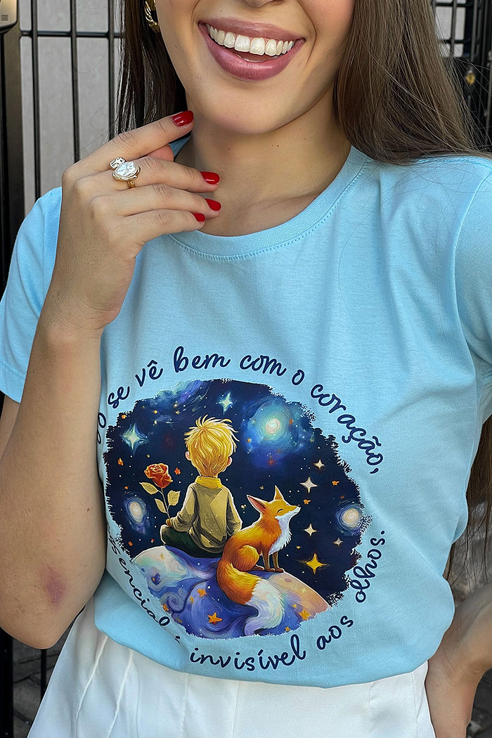 T-Shirt Pequeno Príncipe DTF - Azul Claro