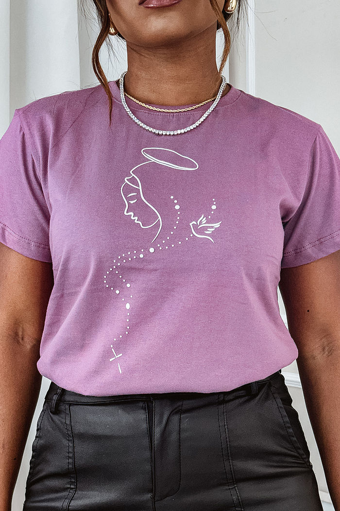 T-Shirt Terço Nossa Senhora AR - Alfazema