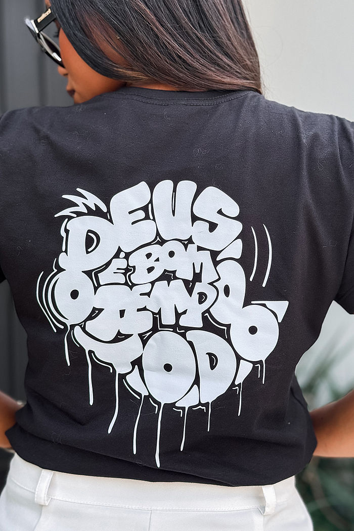 T-Shirt Deus é bom o tempo todo DTF - Preto