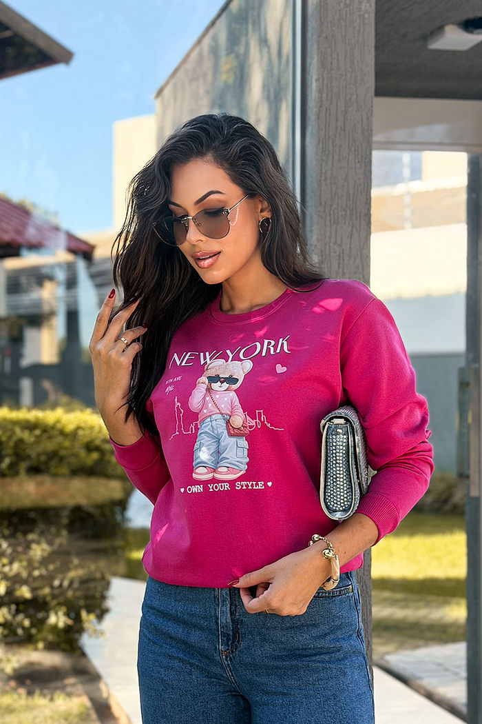 Moletom Gola Careca New York Own Your Style DTF - Pink