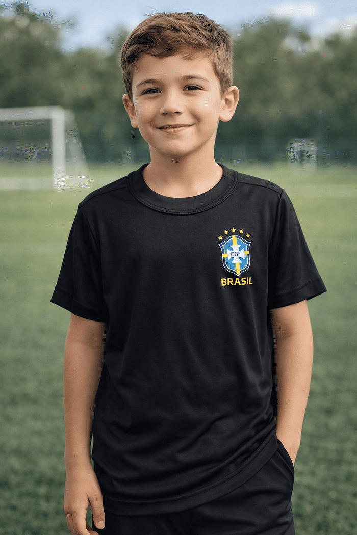 T-Shirt Infantil Brasão DTF Dry Fit - Preto