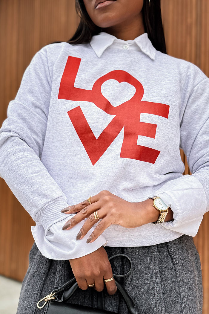 Moletom Gola Careca Love DTF - Mescla Branco