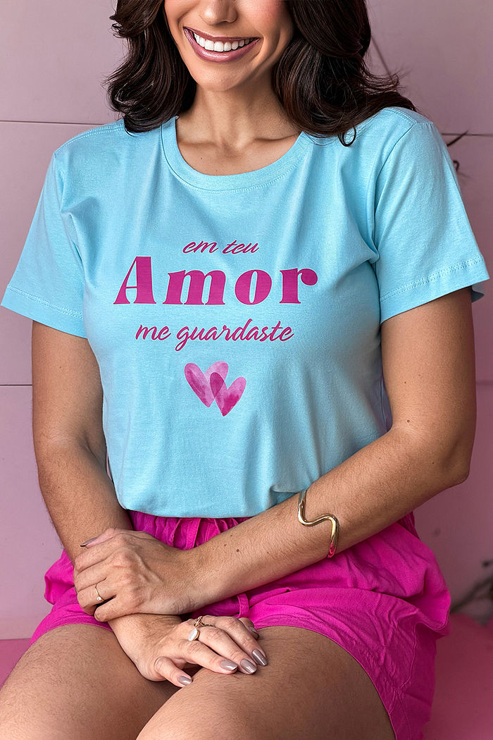 T-Shirt Em teu amor me guardaste DTF - Azul Claro