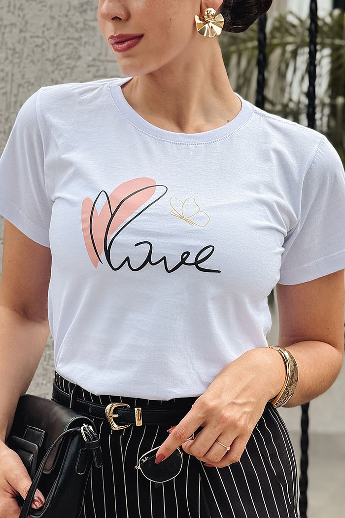 T-Shirt Love Borboletas - Branco