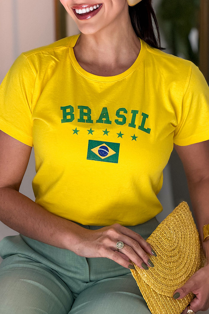 T-Shirt Brasil - Estrelas Bandeira DTF - Amarelo forte