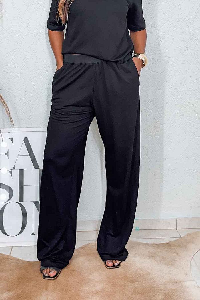 Calça Mel Wide Leg Moletinho - Preto