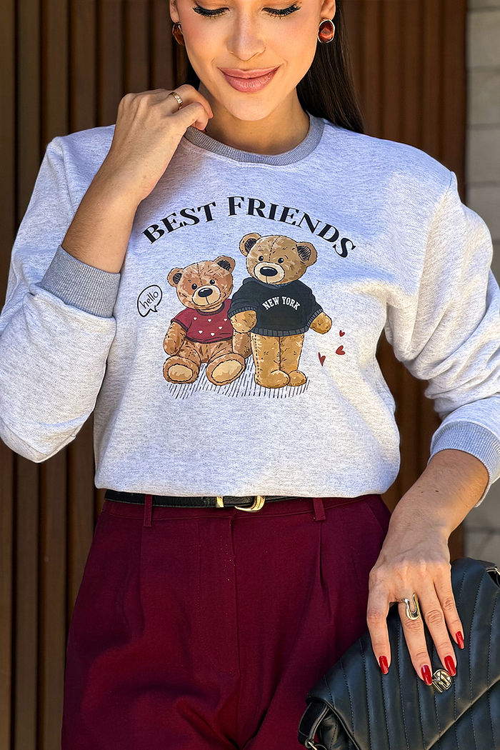 Moletom Gola Careca Best Friends DTF - Mescla Branco
