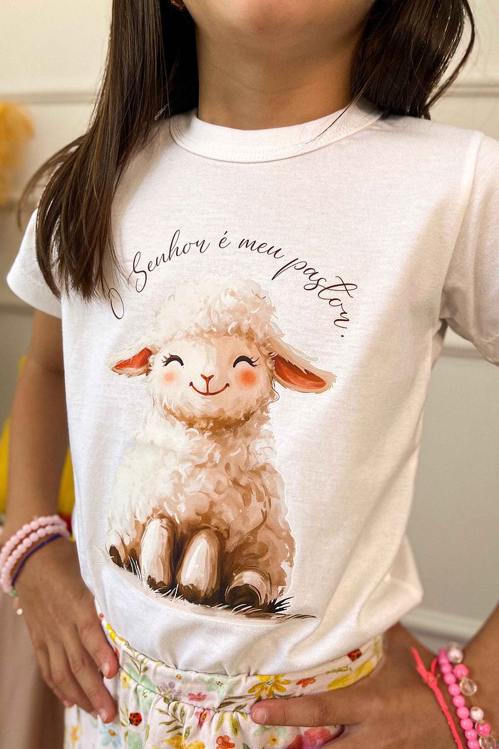 Camiseta Infantil O Senhor é meu pastor - Ovelhinha DTF - Neve