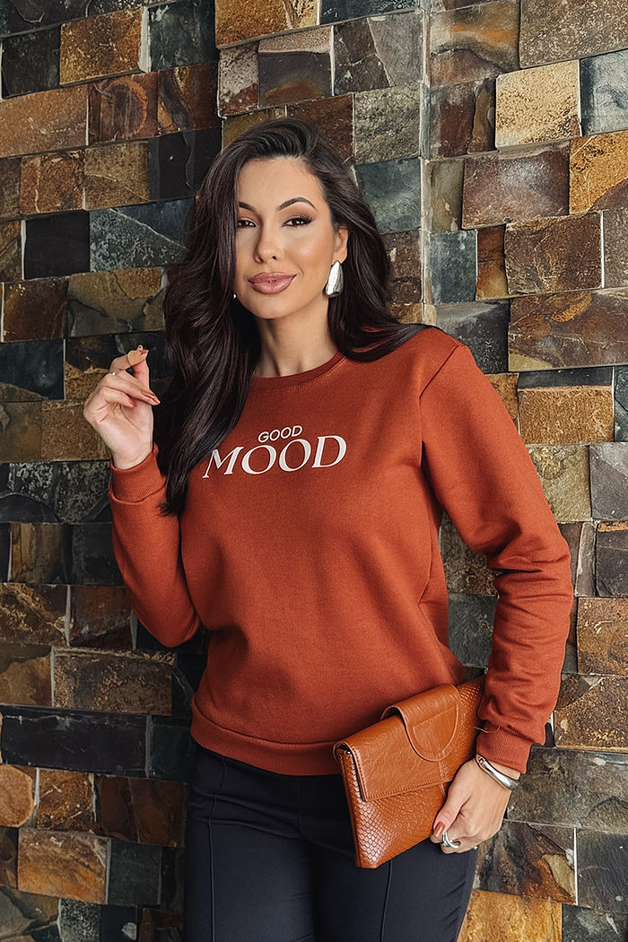 Moletom Gola Careca Good Mood AR - Ferrugem