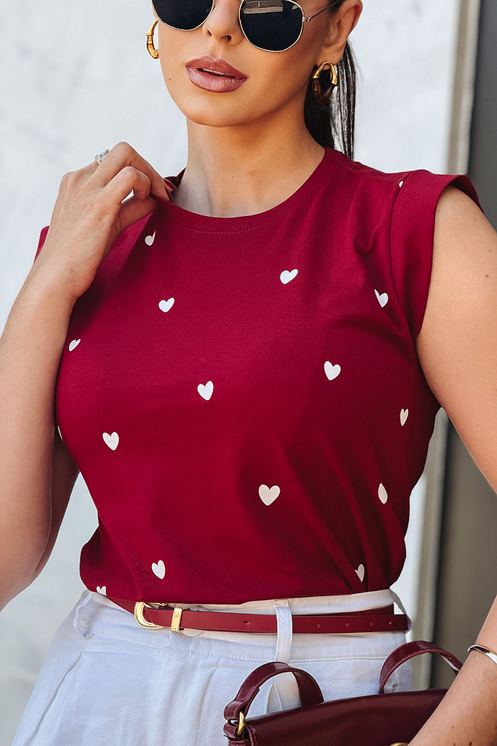 Muscle tee Corações desenhados poá Bordô