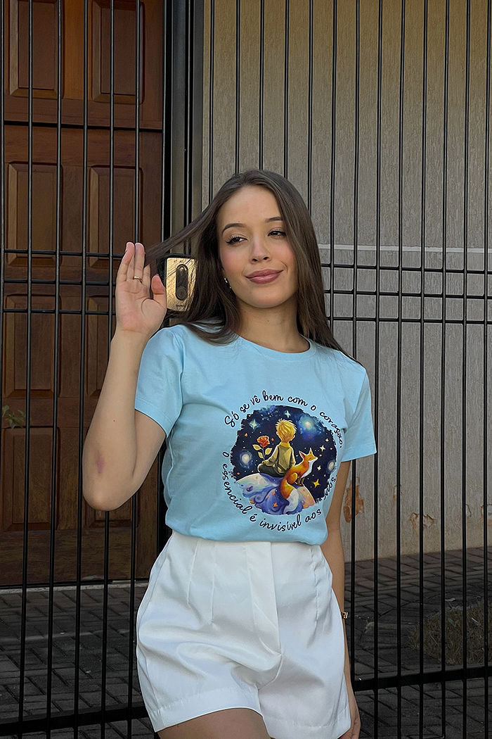 T-Shirt Pequeno Príncipe DTF - Azul Claro