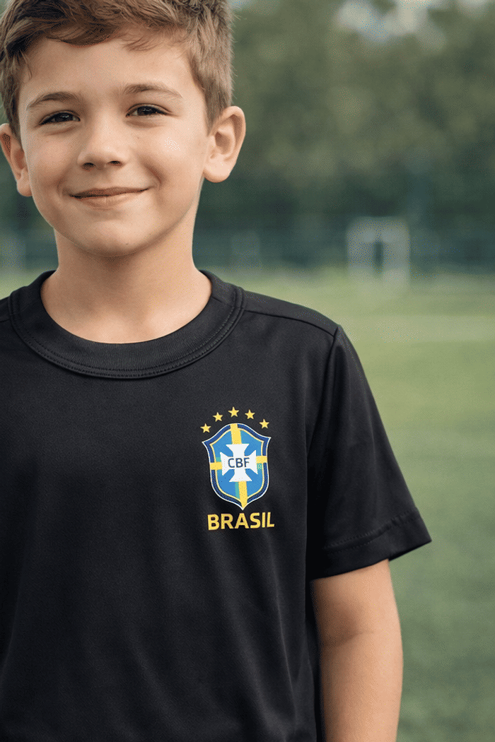 T-Shirt Infantil Brasão DTF Dry Fit - Preto